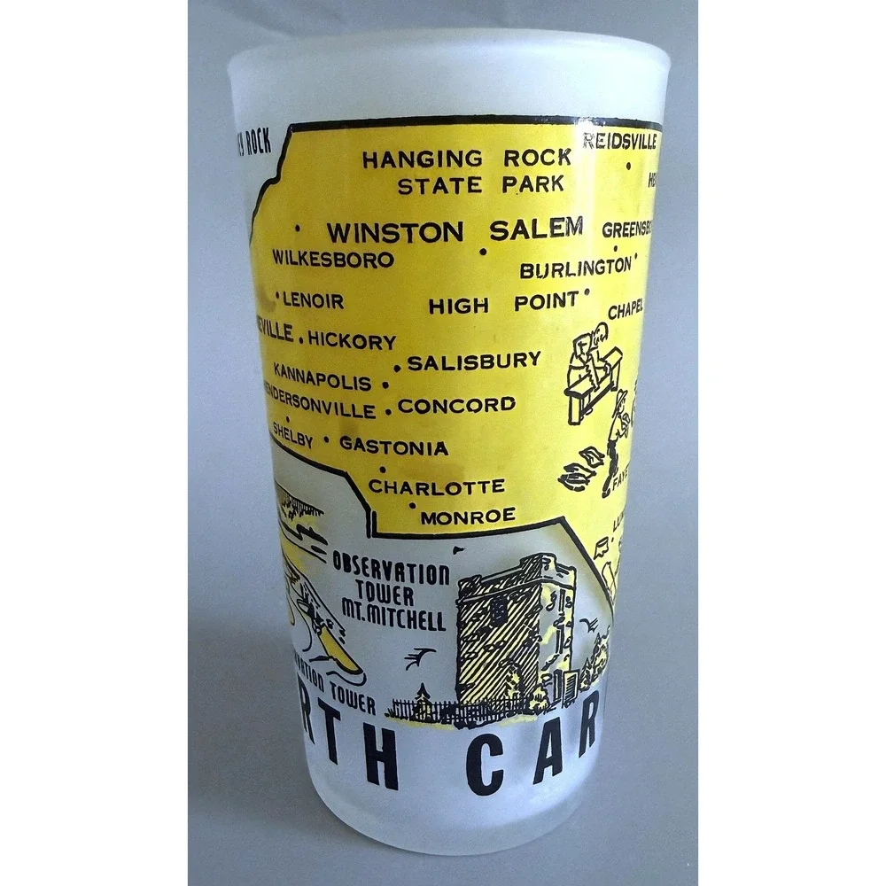 North Carolina Vtg 1960s State Landmarks Frosted Glass Tumbler Enamel Paint 5
